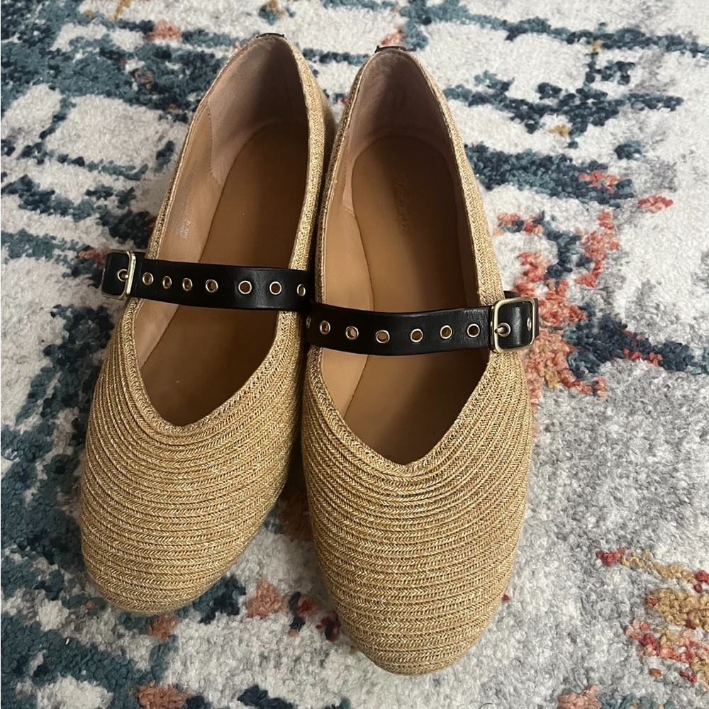 Madewell Raffia Flats with Black Strap Size 10